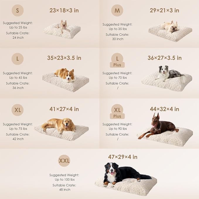 EHEYCIGA Washable Large Dog Bed for Crate, 35x23 Inch Pet Bed, Beige | Soft Dog Crate Bed, Plush and Comfy Kennel Pad, Deluxe Sleeping Mattress for Dogs Up to 45 lbs
