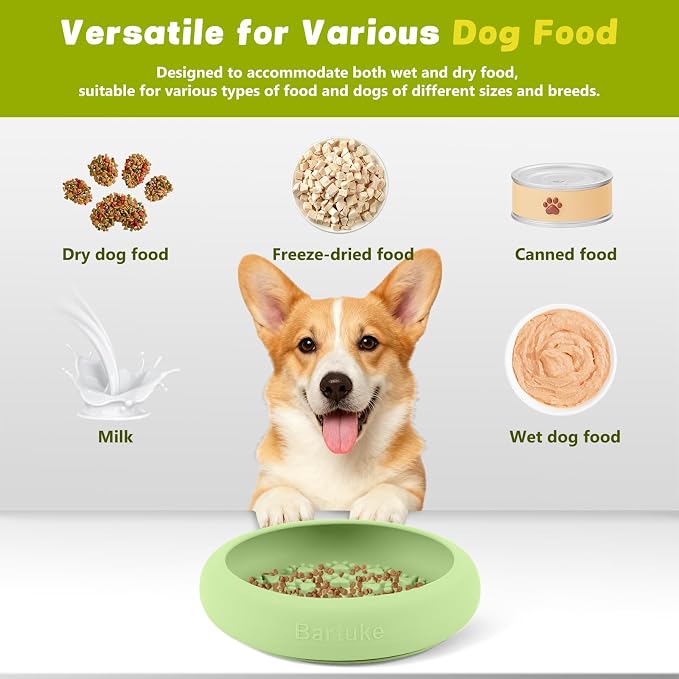 Silicone Dog Lick Bowl, Slow Feeder Dog Bowls with Strong Suction, Green
