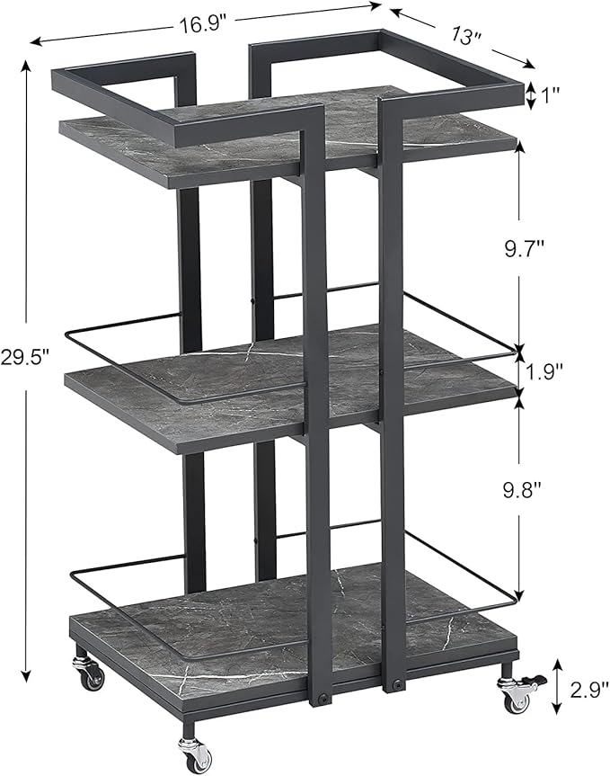 BarberPub Utility Manicure Trolley Metal Storage Rolling Barber Cart with Wheels Multi-Purpose Rack Heavy-Duty Trolley 2033 (Grey)
