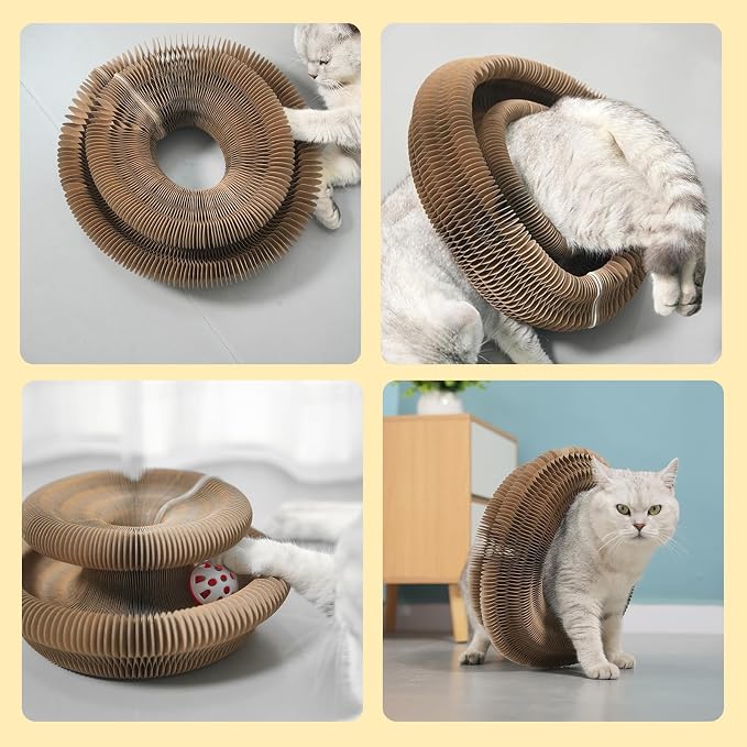Kitty Curls Cat Toy,Foldable Magic Organ Toy,Cat Scratcher Board with Ball | Foldable Recyclable Cat Accordion Toy for Indoor Cat Playing,Interactive Scratch Pad