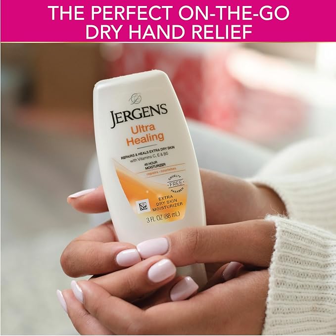 Jergens Ultra Healing Dry Skin Lotion, Hand and Body Moisturizer for Quick Absorption into Extra Dry Skin with Hydralucence Blend, Vitamins C, E and B5, White, 3 oz, Pack of 3