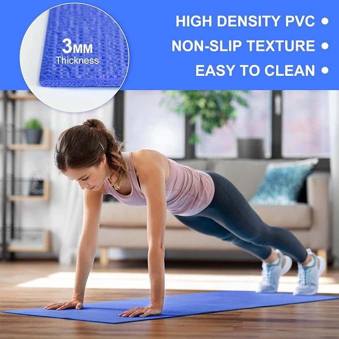 3 mm Thin Yoga Mats Bulk, Lightweight PVC Exercise Mats Non Slip Workout Fitness Pads for Yoga Pilates Stretching Classes Gym Home Studio, Easy to Clean