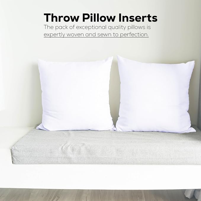 GOLD TEXTILES White Throw Pillows Insert (Pack of 4) - 18 X 18 Inches Non Woven 100% Polyester Bed Pillow - Side Sleeper Soft Indoor Rectangular Shape Down Pillow - Bed and Cushion Couch Hotel Pillows