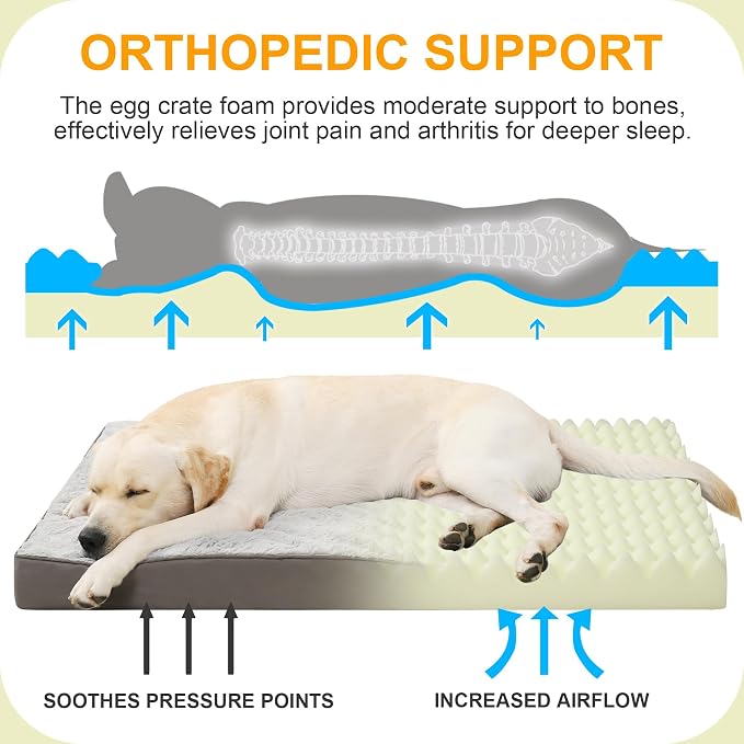 KSIIA Orthopedic Dog Bed, Waterproof, 41 x 27 Inch, Gray, Deluxe Plush, Removable Cover, Durable Zipper, Orthopedic Foam, 3-Inch Thick, For Dogs Up to 80lbs | Deluxe Plush Dog Crate Bed, Washable Pet Mat with Removable Cover, Durable Zipper, Orthopedic...