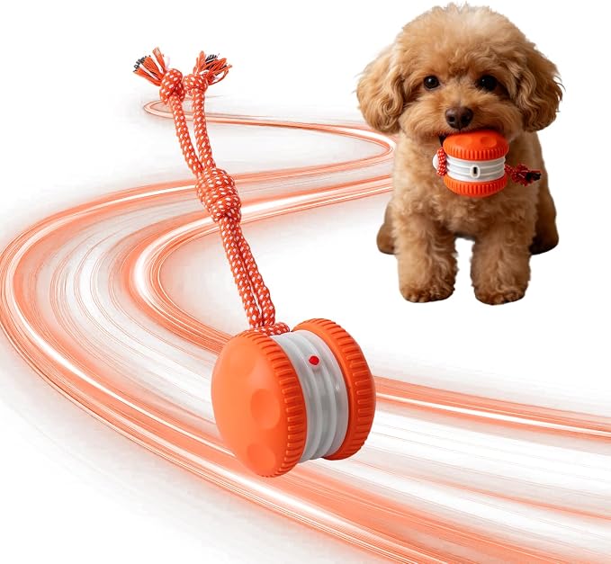 Interactive Dog Toy,Random Path Automatic Electric Rolling Toy with Rope,Motion-Activated Dog Stimulation Toy for Chewing and Playing,Boredom Relief,for Small Medium Large Dogs (Orange)