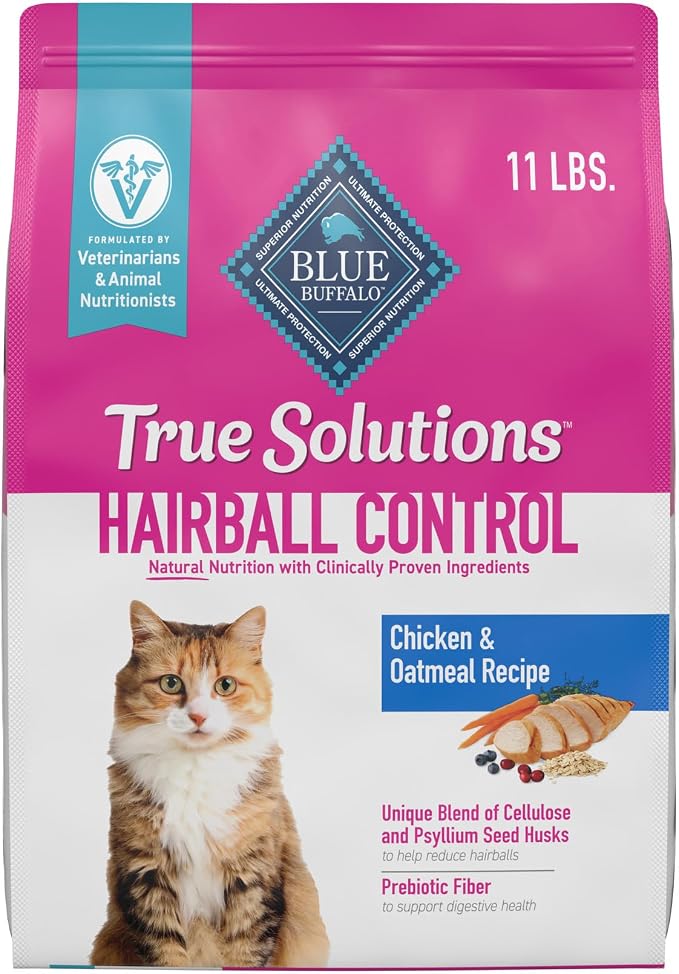 Blue Buffalo True Solutions Hairball Control Chicken Dry Cat Food, 11 lb | Adult Formula, Reduces Hairballs, Clinically Proven Prebiotic Fiber, Veterinarian Formulated