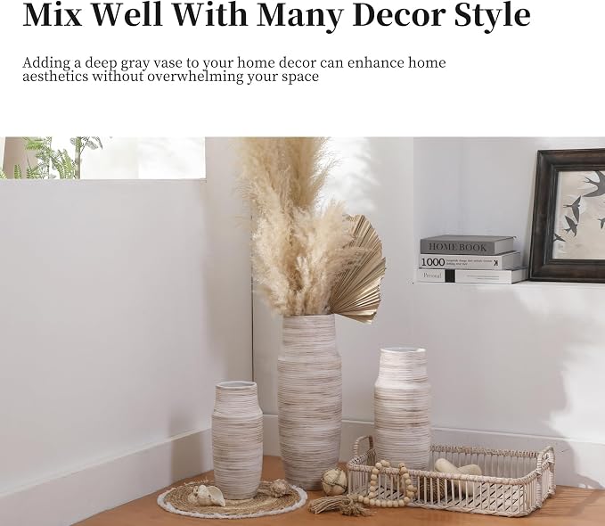 ALMA 17 inch Extra Tall White Ceramic Vases for Centerpieces Farmhouse Living Room Floor, Boho Pampas Grass Vase for Fireplace Mantel Decor, Modern Minimalist Rusic Floor Vase for Organic Home Decor