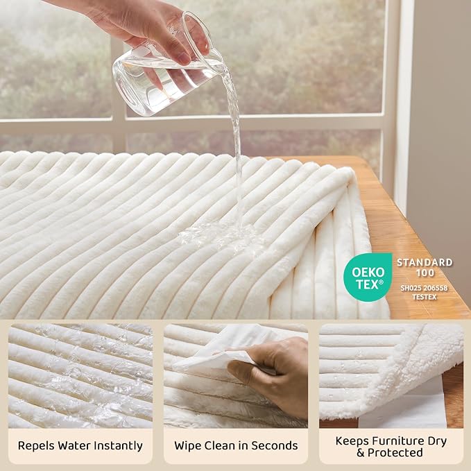 Waterproof Calming Dog Blanket for Medium Dogs, Noiseless Soft Plush Pet Blanket for Cats, 500GSM Thick Faux Fur Pet Throw, Couch Furniture Protector for Puppy, Cream, 30x40IN