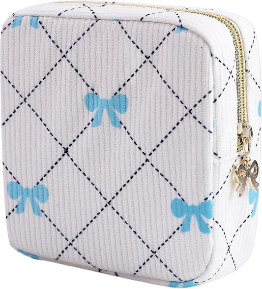 Period Bag for Women - Cute Corduroy Sanitary Napkin Storage Bag with Bow Design | Period Pouch for Daily Use, Travel | Discreet Menstrual Pouch | Pad Bags for Period Holds Pads, Tampons