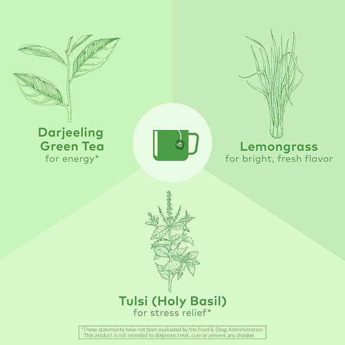 ORGANIC INDIA Tulsi Green Tea Bags - Holy Basil Tea, African Basil, Stress Relieving, Immune Support, USDA Certified Organic, Premium Darjeeling Green Tea, Caffeinated - 18 Infusion Bags, 3 Pack