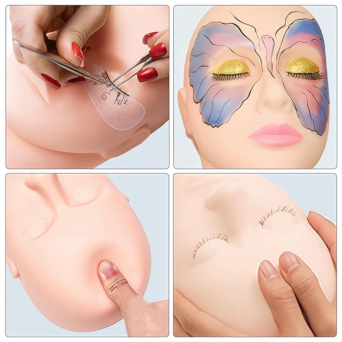 Lash Mannequin Head, Pro Training Mannequins Flat Head Soft Touch Silicone Practice Make Up Eyelash Extensions Massage Model Manikin Cosmetology Doll Face Head 2 Pack Skin Colour