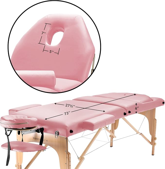 Saloniture Professional Portable Massage Table with Backrest - Pink