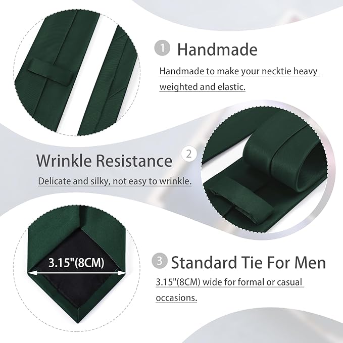 Black Tie Set in Gift Box Mens Solid Color 3.15" (8CM) Black Necktie and Pocket Square Set