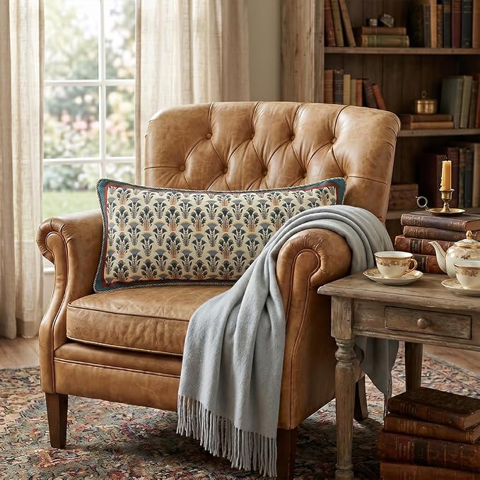patdrea Designer French Vintage Linen Throw Pillow Cover,12"x28"-Wensel D | RusticDecorative Pillow Case,Farmhouse Floral Pattern,Cushion Coverfor Couch Living Room Bedroom Sofa