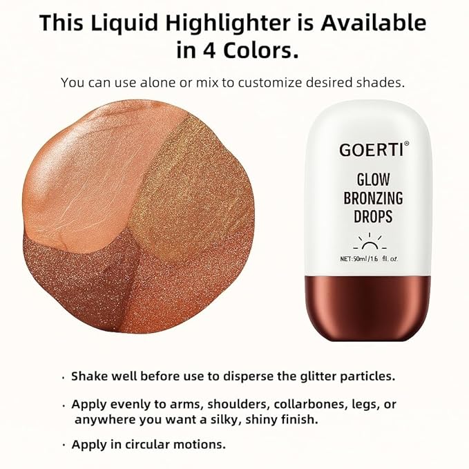 Body Shimmer Oil – Liquid Highlighter for Glowing Skin, Waterproof & Long-Lasting Body Makeup for Face, Arms, Legs & Shoulders, Bronze Illuminating Glow Lotion, 1.6 Fl Oz (02#/ Bronze Glow, 50ml)