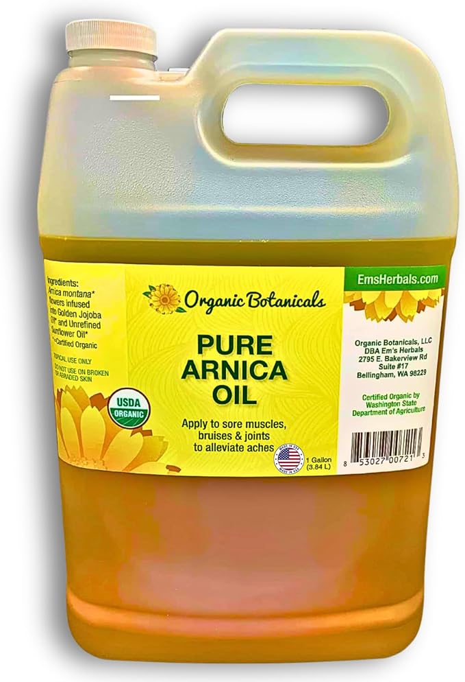 Arnica Oil - Pure Organic Muscle Discomfort Bottle - Arnica Montana Oil for Arthritis, Bruising & Swelling, Muscle, Joint Discomfort, and Sports Injuries, Arnica Massage Oil, 1 GAL