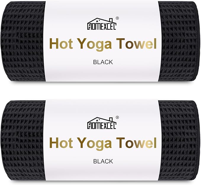HOMEXCEL Hot Yoga Towels 2 Pack, (26.5" x 72") Non-Slip & Ultra-Absorbent Microfiber Yoga Mat Towels for Hot Yoga, Pilates, Exercise, Fitness, Bikram and Workout, Black