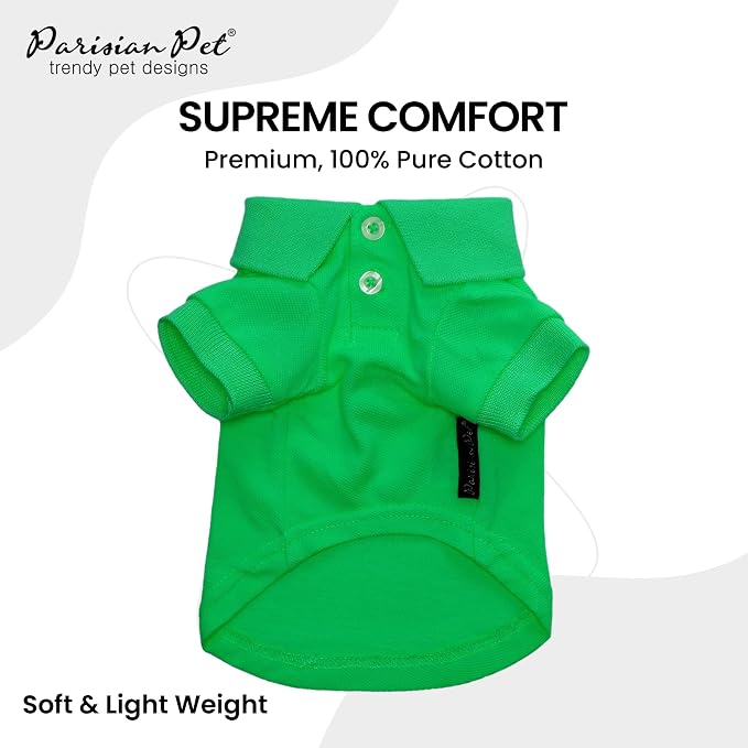 Parisian Pet Dog Polo Shirt – Classic Green Cotton Pet Apparel with Collar & Buttons - Soft Breathable Puppy T-Shirt - Cute Dog Clothes - Ideal Summer Clothes for Small Dogs - Shirts for Dogs Girl Boy