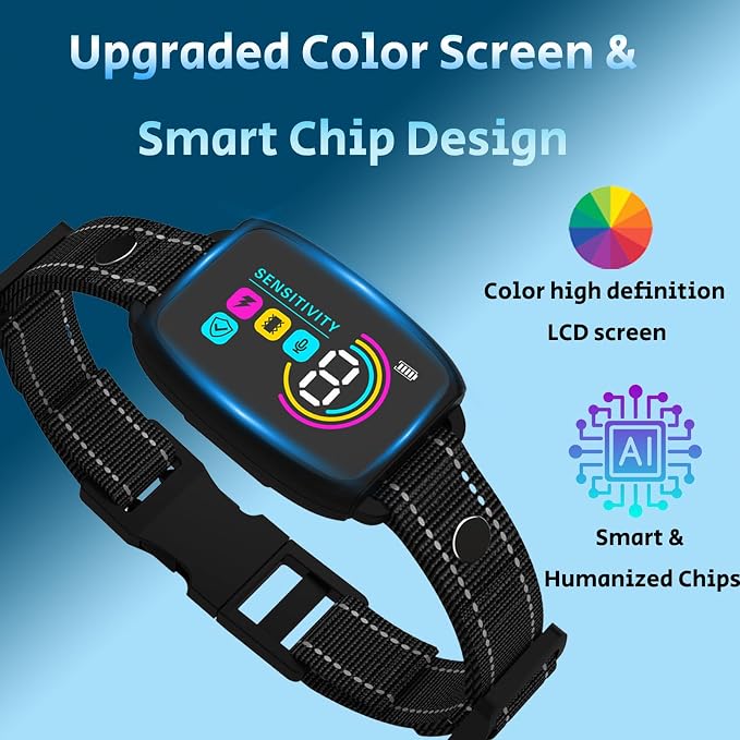 Smart AI Dog Bark Collar for Small Medium Large Dogs, Automatic Anti Barking Collar with LED Color Display, 4 Training Modes & 8 Sensitivity, IP67 Waterproof Rechargeable, No Shock