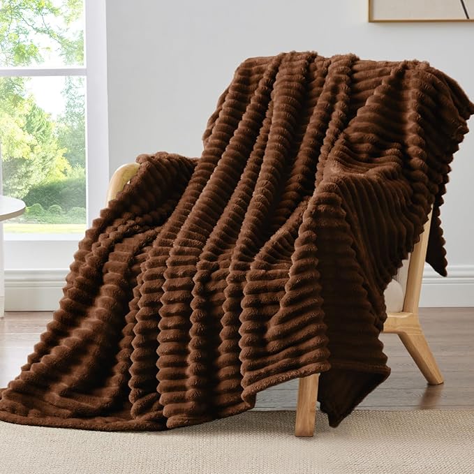 BEDELITE Ribbed Twin Blanket for Couch & Bed, Chocolate Brown, 60"x80" | Ultra-Soft Plush Fleece, Cozy, Warm Yet Lightweight, Ribbed Texture, Home Decor, Machine Washable, Giftable, All-Season Use