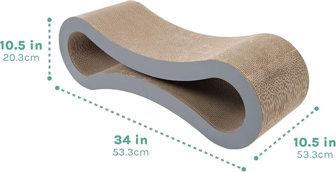 Kitty City Corrugate Cat Scratcher Lounger with Catnip - Cardboard Cat Scratcher Bed, Horizontal Kitty Couch Scratch Pad, Durable Play for Indoor Cats & Kittens - Gray, 34" x 10.5"