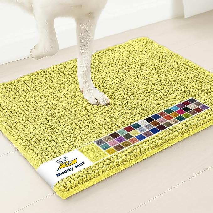 Muddy Mat® | Super Water Absorbent Door Mat Indoor, Microfiber Quick Dry Chenille Entryway Rug, Slip Resistant Front Door Mat, Indoor Mats for Entryway, Machine Washable Pet Rug, Yellow 36" x 46"