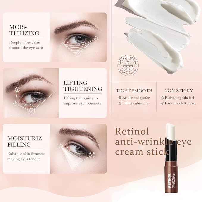 Retinol Eye Cream Stick, Anti Aging Retinol Eye Cream for Dark Circle, Wrinkles In 3-4 Weeks, Under Eye Cream Hydrating Revive Glow Eye Balm Stick for Puffiness and Bags Reduces Fine Lines
