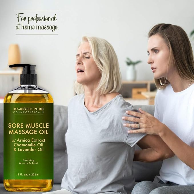 Majestic Pure Sore Muscle Massage Oil and Frankincense Massage Oil Bundle – 8 fl oz Each