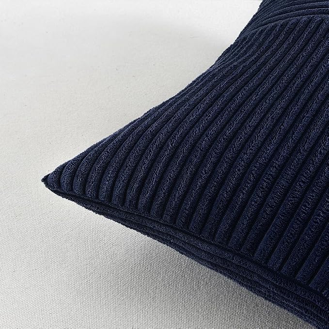 Fancy Homi Navy Blue Decorative Throw Pillow Covers 20x20 Inch for Living Room Couch Bed Sofa, Rustic Farmhouse Boho Home Decor, Soft Corss Corduroy Patchwork Accent Cushion Case 50x50 cm