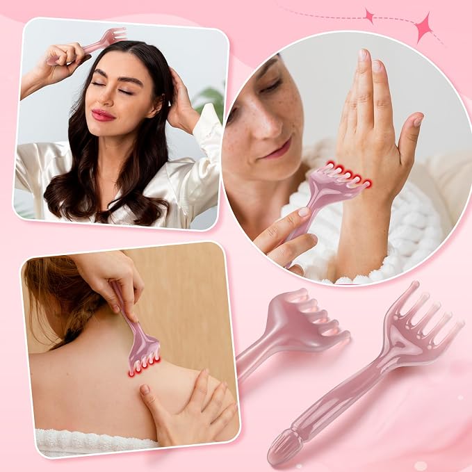 ProSuites 3 Pack Pink Head Massager Scalp Comb Resin Gua Sha Tool Set Scalp Stress Relax Tool for Christmas, Birthday, Mother's Day