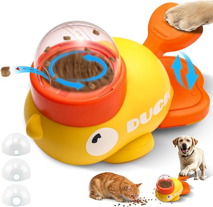 Duck Dog Slow Feeder Puzzle Toy, 3 Adjustable Openings, Treat Dispenser | Fits different kibble sizes with 3 adjustable openings to encourage slower eating, mental stimulation, and interactive play