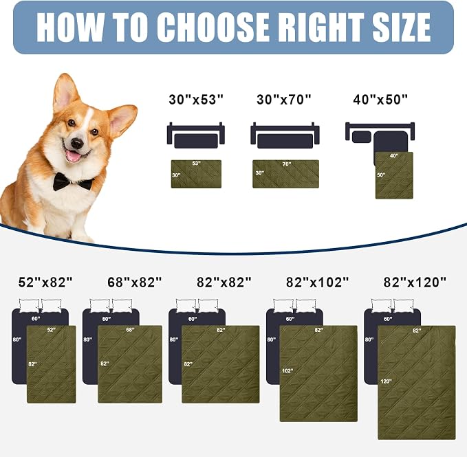 Smiry Waterproof Reversible Dog Bed Cover Pet Blanket | Pet Friendly, Soft Fabric, Washable Dog Blanket for Furniture Bed Couch Sofa, Checkered (82"x82", Green/Navy)