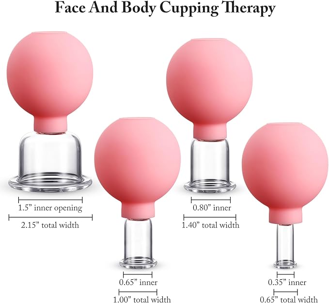 BBTO 4 Pieces Glass Cupping Set Glass Silicone Cupping Cups Massage Vacuum Suction Cupping Cups for Body Face Leg Arm Back Shoulder Muscle and Joint Pain (Pink)