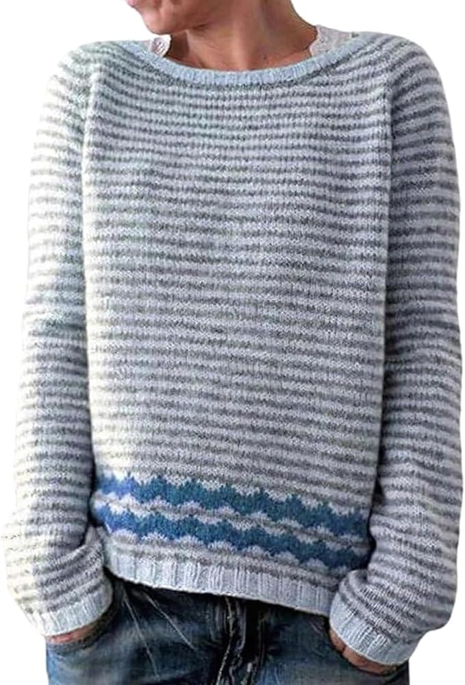 Zhyaj Fair Isle Sweater for Womens Winter Long Sleeve Vintage Knitted Sweater Casual Fall Crew Neck Pullover Sweaters