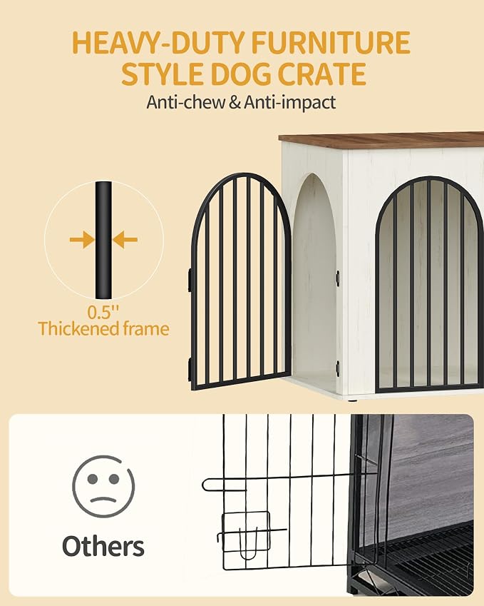 Hzuaneri 46.5'' Dog Crate Furniture,Dog Kennel Indoor for Medium/Large Dogs | Dog Kennel Furniture Wooden Dog Cage Heavy Duty Dog Crate Decorative Pet House End Side Table TV Stand,White Brown DFC93914B