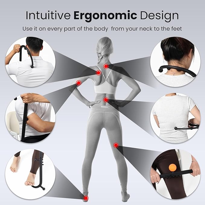LiBa Trigger Point Massage Tool, Detachable Back Neck Shoulder Massager for Pain Relief, Manual Therapy Massage Cane Hook Stick with Massager Ball, Gift for Athlete, Desk worker, Chronic Pain Sufferer