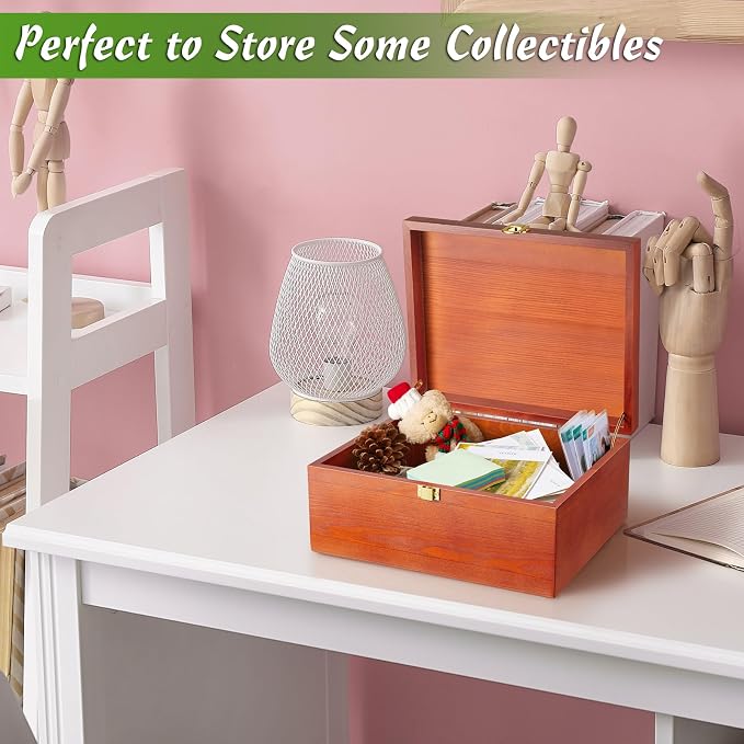 DRASTAR Wooden Keepsake Box, Large Storage Box with a Hinged Lid, Memory treasure box for Crafts and Photo Storage