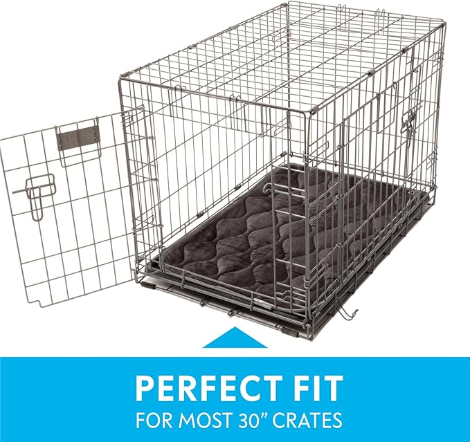 Paw Inspired Washable Padded Crate Mats for Dogs, Gray, 29x18 Inch | Fits 30-inch Kennels, Leakproof, Waterproof Bottom, Plush Dog Pad, Pet Bed
