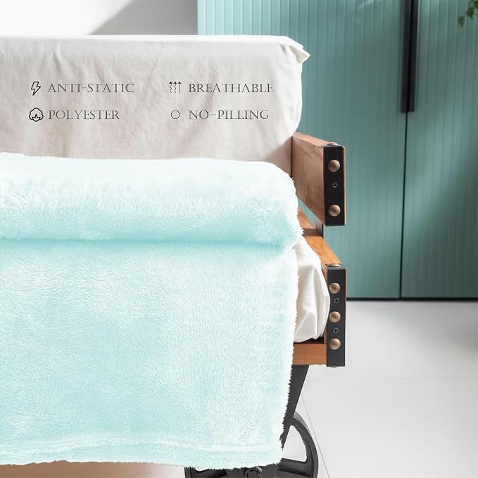 Exclusivo Mezcla Fuzzy Large Fleece Throw Blanket for Couch, Mint Green | 50x70 Inches, Super Soft and Cozy Throw, Plush Fluffy Blanket for Sofa, Bed, Bedroom, Home Decor, All Season