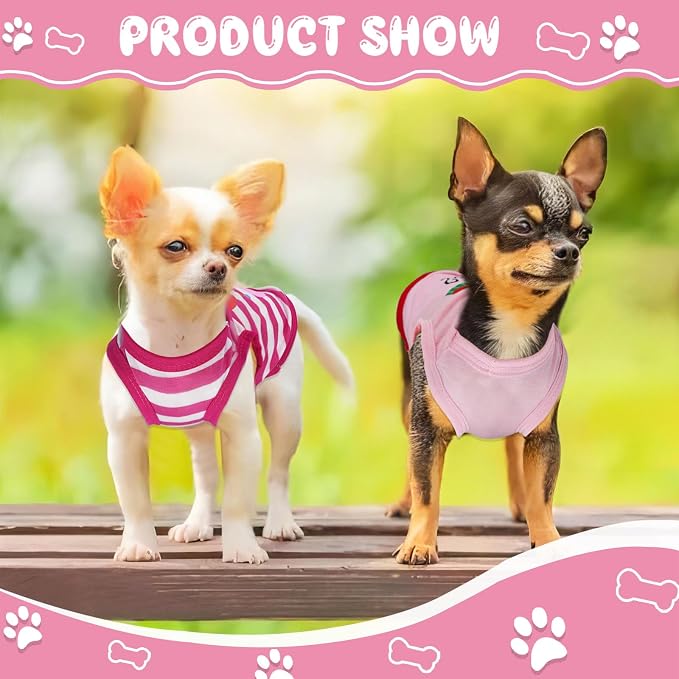 4 Pieces Dog Clothes for Small Dogs Girls Summer Autumn Cute Puppy Clothes Soft Pet Dog Shirts Chihuahua Teacup Dog Cat Clothing Pink Costume (Medium)
