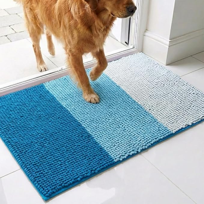 Muddy Mat® Super Absorbent Loop-Thread Chenille Dog Door Mat for Muddy Paws – Non-Slip, Machine Washable Indoor Entry Rug, Quick-Dry Pet Mat for Entryway – Ocean Fade 19"x30"
