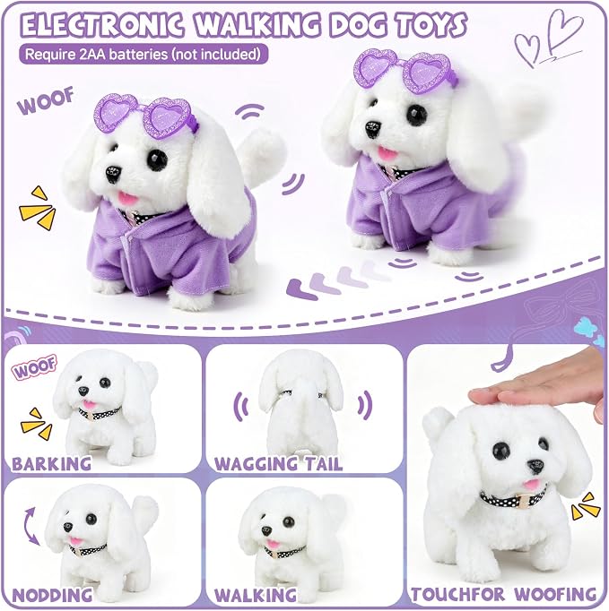 Dog Toys for Kids Girls Age 3-6, Walking&Barking Puppy Toys with Backpack