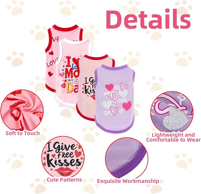 Topbuti 4 Pack Dog Shirts Summer Pet T Shirts Puppy Clothes Dog Clothing Breathable Cat Sleeveless Vest for Small Dogs Cats (Medium, Love)