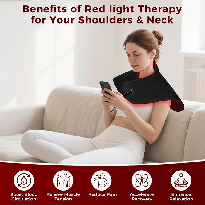 Red Light Therapy for Neck and Shoulder Heating Pad, Red Light Therapy Mat for Body with 660nm & 850nm, 210 LEDs redlight with Adjustable Timer & Intensity, Gifts for Women Men