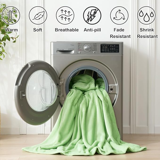Hansleep Full Grass Green Fleece Blanket, Soft Flannel Bed Blanket | Fuzzy Cozy Blanket 84x90 Inches, Multi-use for Bed, Sofa, Couch, Travel, Camping, All Season Warm Lightweight Cover