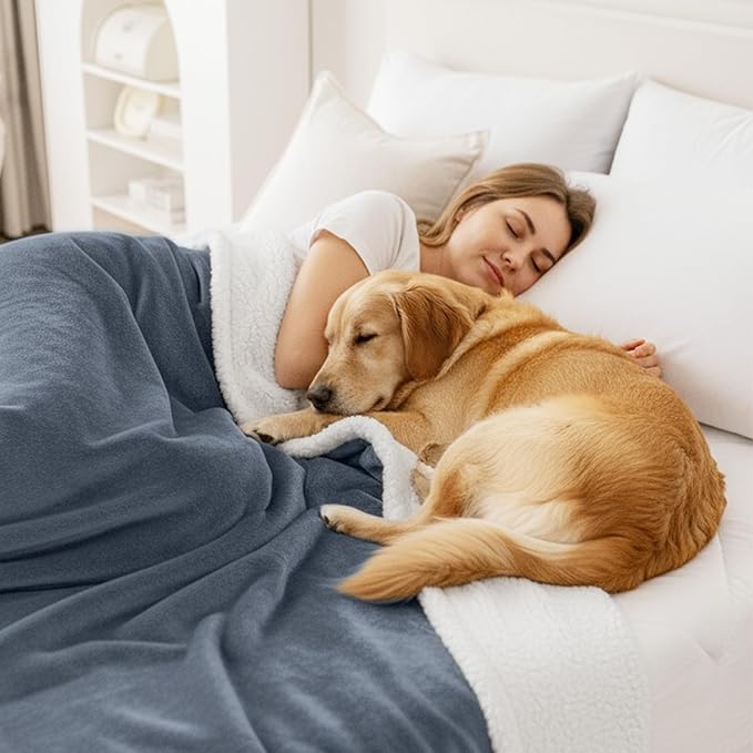 Smiry Waterproof Blanket Throw, Reversible Dog Blanket for Sofa Couch Bed | Soft Leakproof Sherpa Fleece, Washable Furniture Couch Protector for Large Dogs Cats, 60"x80", Grey/White