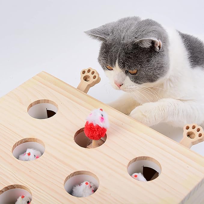 Interactive Wooden Cat Toy, Engaging and Durable Play for Cats and Kittens, Keeps Pets Entertained and Stimulated, Natural Wood Design, Perfect for Indoor Exercise and Fun - Pet Gift Idea