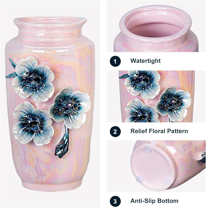 Pink Ceramic Vase 7 Inch - Cute Small Vase for Flowers, Aesthetic Room Decor for Teen Girls, Coquette & Pink Office Decor