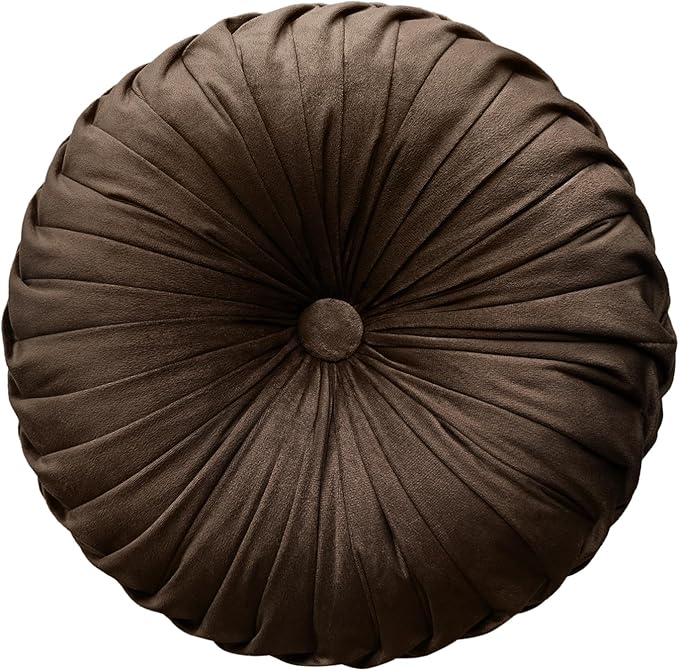 Teieas Round Throw Pillow Velvet Pleated Round Pillow Cushion | Boho pumpkin bed pillows,floor pillow for live room,couch,chair,bed, car,home decoration brown 14.96''