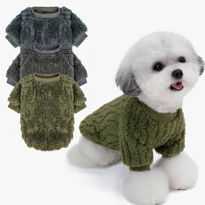 FabriCastle Dog Sweater, 3-Pack Dog Clothes & Coat, Pet Jacket for Small & Medium Dogs Boy or Girl, Soft and Warm Cat Sweaters Doggy Apparel Costumes Christmas (Dark Teal,Army Green,Dark Grey, Small)
